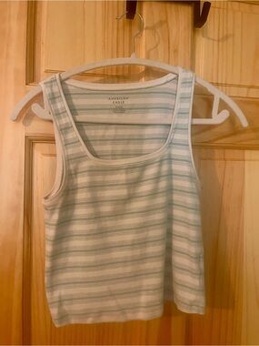 American Eagle Outfitters Mint-Striped Ribbed Tank Top